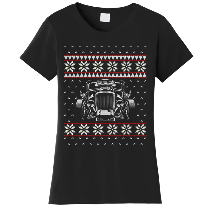 Vintage Hot Rod Ugly Christmas Classic Car Drag Racing Cute Gift Women's T-Shirt