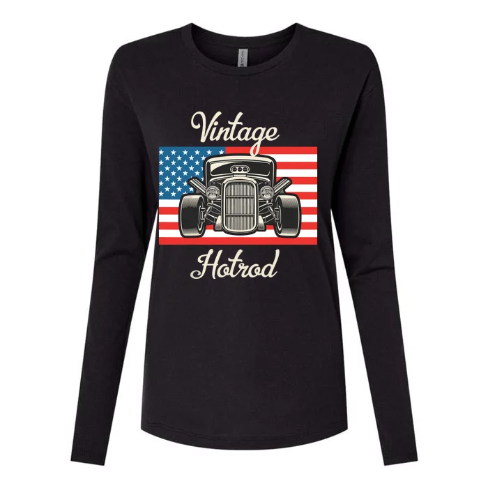 Vintage Hot Rod American Flag Antique Classic Car Lover Men Womens Cotton Relaxed Long Sleeve T-Shirt