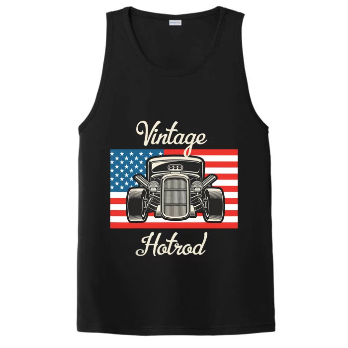 Vintage Hot Rod American Flag Antique Classic Car Lover Men Performance Tank