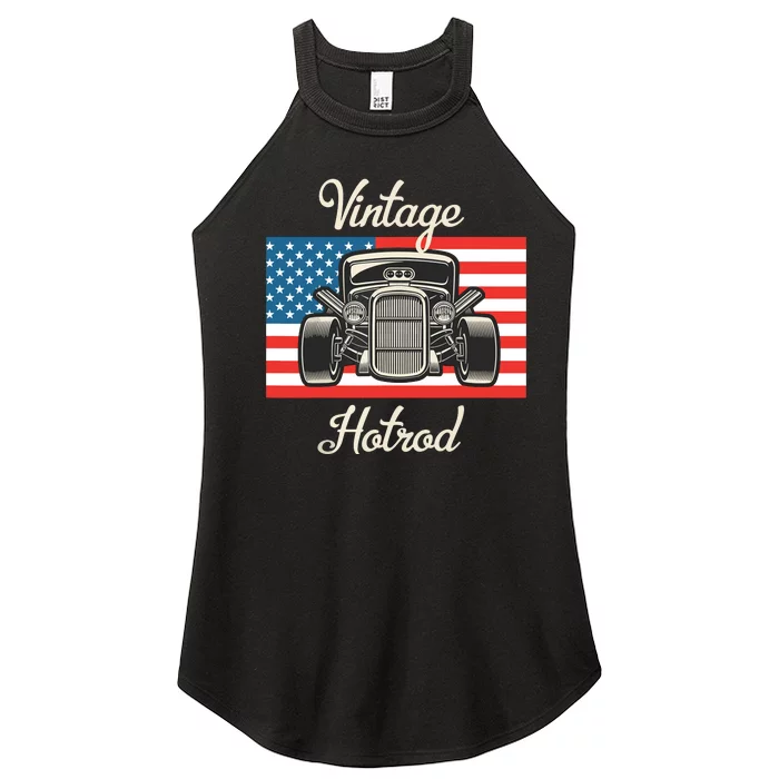 Vintage Hot Rod American Flag Antique Classic Car Lover Men Women’s Perfect Tri Rocker Tank