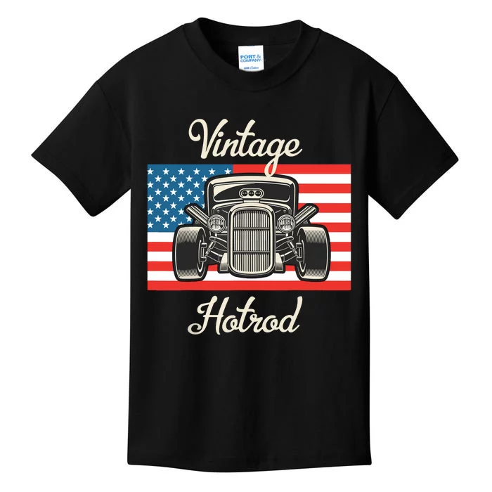 Vintage Hot Rod American Flag Antique Classic Car Lover Men Kids T-Shirt