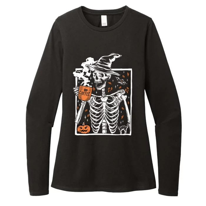 Vintage Halloween Skeleton Ing Coffee Smiling Skull Cool Gift Womens CVC Long Sleeve Shirt