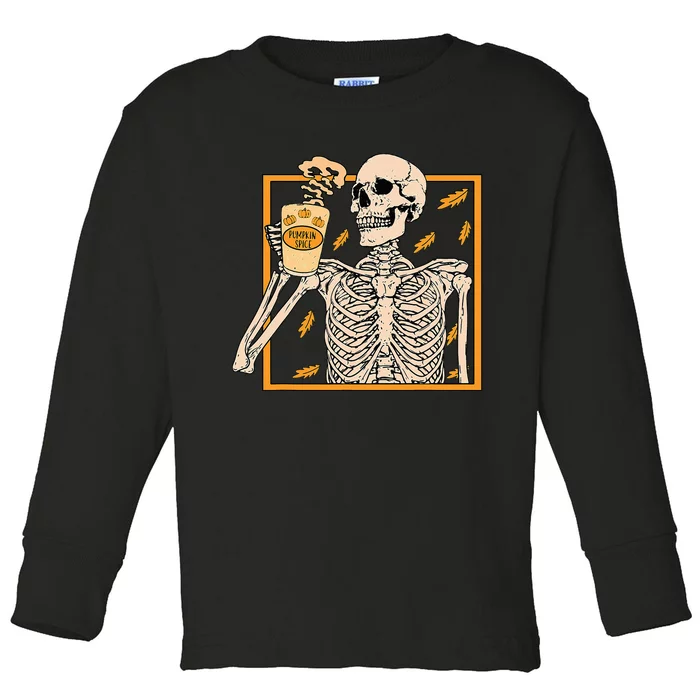 Vintage Halloween Skeleton Pumpkin Spice Toddler Long Sleeve Shirt