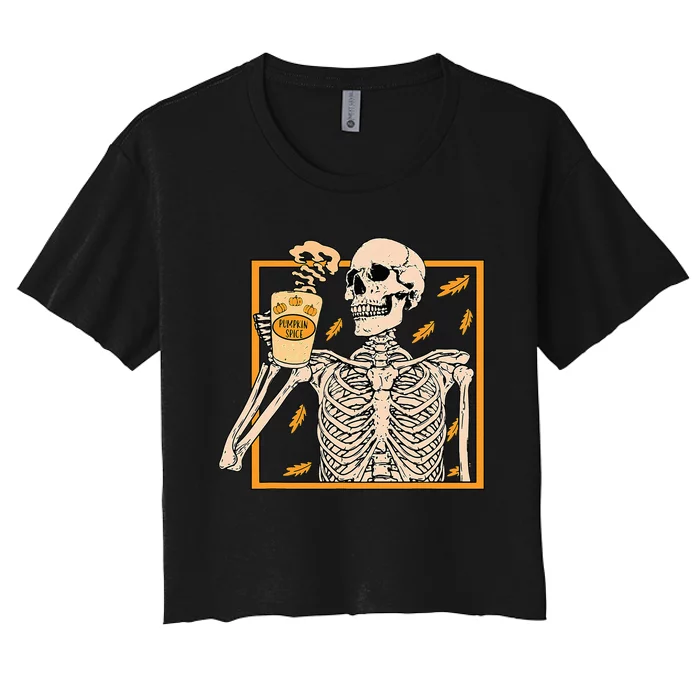 Vintage Halloween Skeleton Pumpkin Spice Women's Crop Top Tee