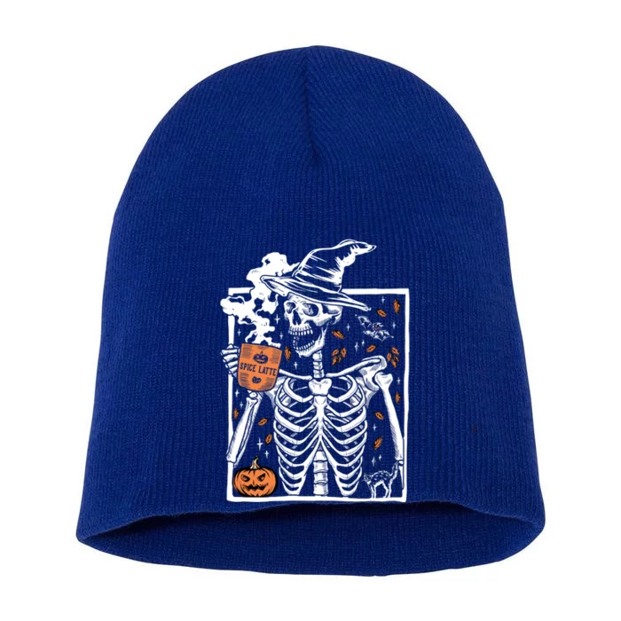 Vintage Halloween Skeleton Ing Pumpkin Spice Latte Cool Gift Short Acrylic Beanie