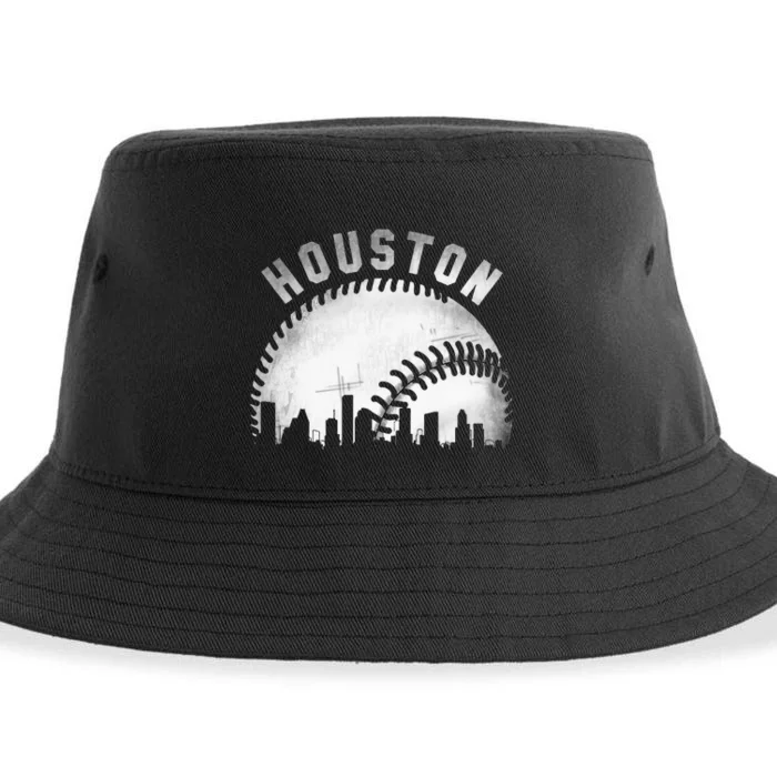 Vintage Houston Skyline City Baseball Sustainable Bucket Hat