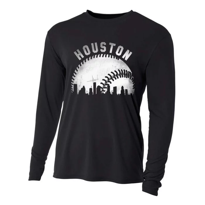 Vintage Houston Skyline City Baseball Cooling Performance Long Sleeve Crew