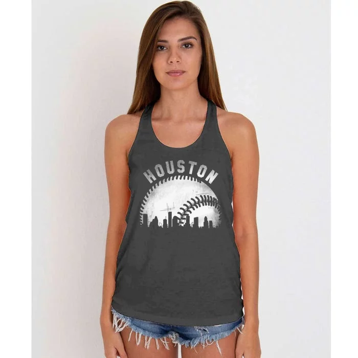 Vintage Houston Skyline City Baseball Women's Knotted Racerback Tank