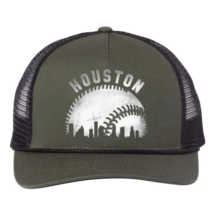 Vintage Houston Skyline City Baseball Retro Rope Trucker Hat Cap