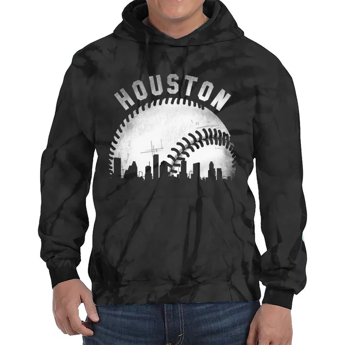 Vintage Houston Skyline City Baseball Tie Dye Hoodie