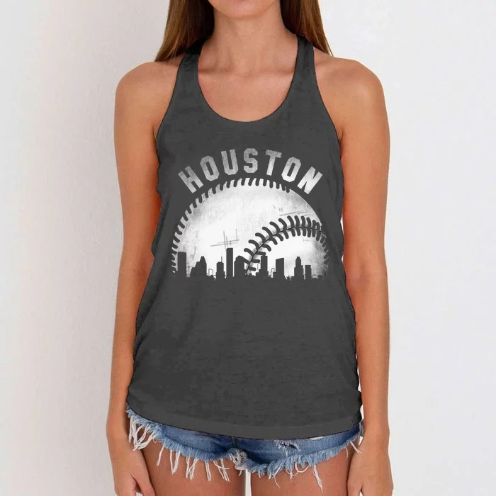 Vintage Houston Skyline City Baseball Women's Knotted Racerback Tank