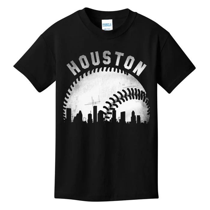 Vintage Houston Skyline City Baseball Kids T-Shirt