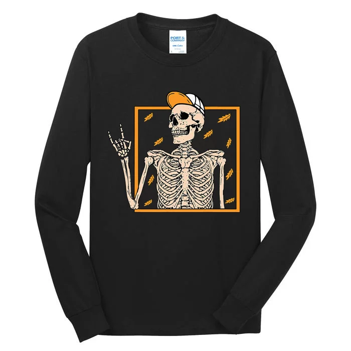 Vintage Halloween Skeleton Rock On Hand Skeleton Tall Long Sleeve T-Shirt