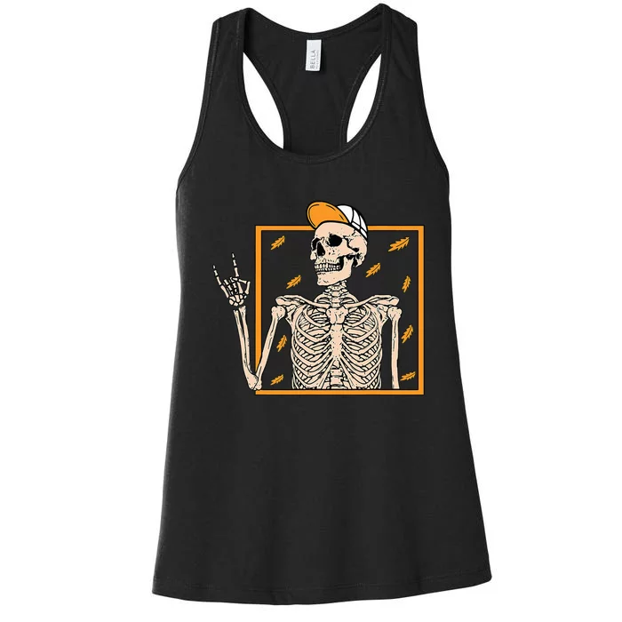 Vintage Halloween Skeleton Rock On Hand Skeleton Women's Racerback Tank