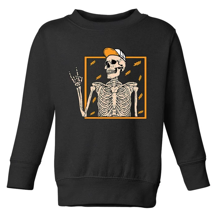 Vintage Halloween Skeleton Rock On Hand Skeleton Toddler Sweatshirt