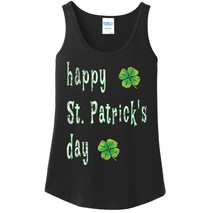 Vintage Happy St. Patrick's Day March 17th Saint Paddy Print Ladies Essential Tank