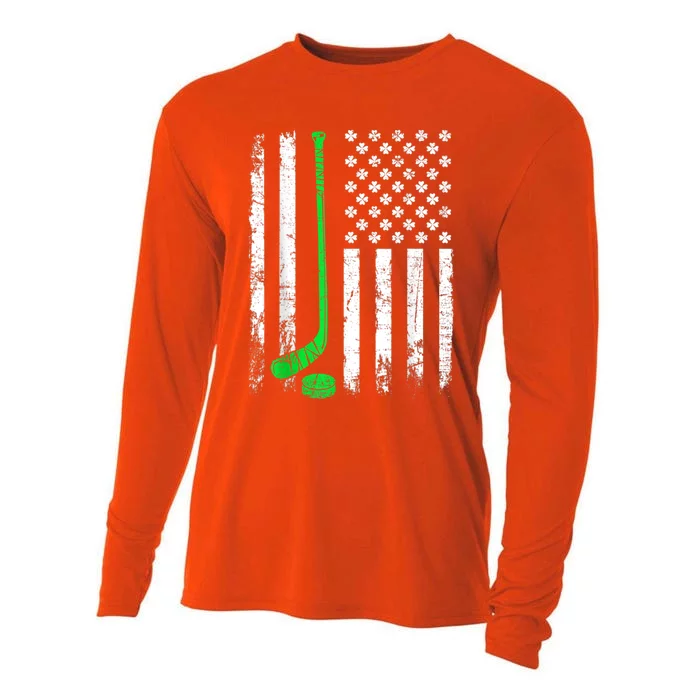 Vintage Hockey St Patricks Day American Flag Shamrock Great Gift Cooling Performance Long Sleeve Crew