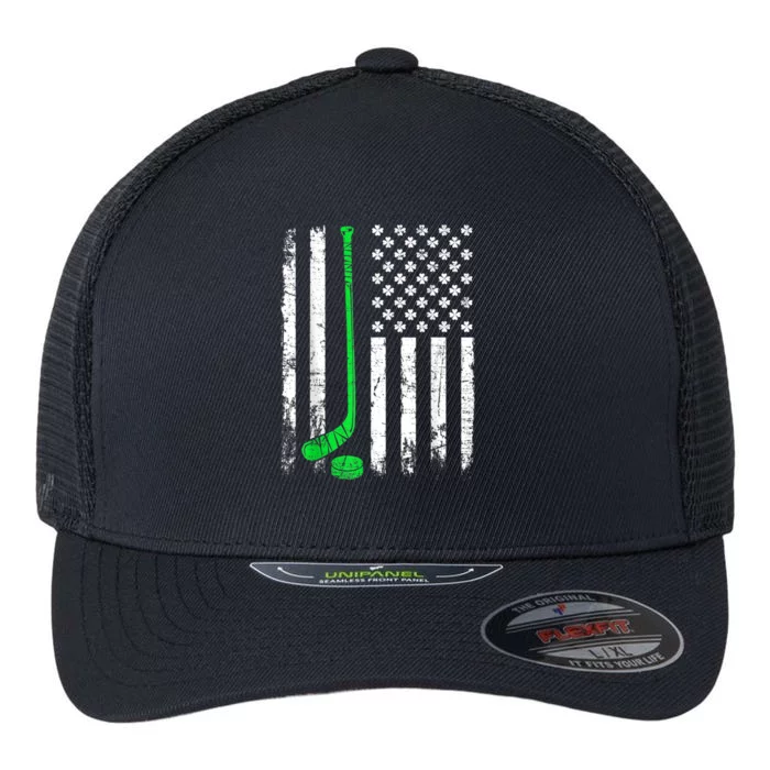 Vintage Hockey St Patricks Day American Flag Shamrock Great Gift Flexfit Unipanel Trucker Cap