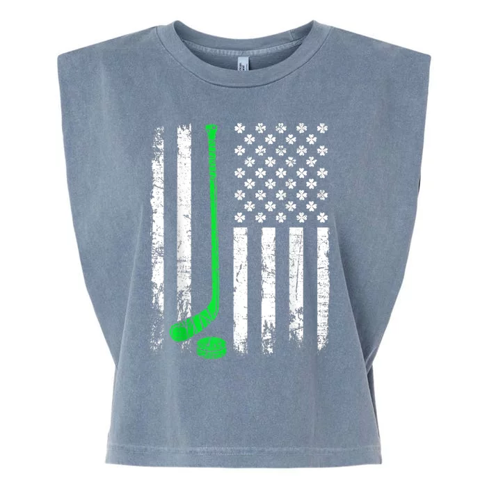 Vintage Hockey St Patricks Day American Flag Shamrock Great Gift Garment-Dyed Women's Muscle Tee