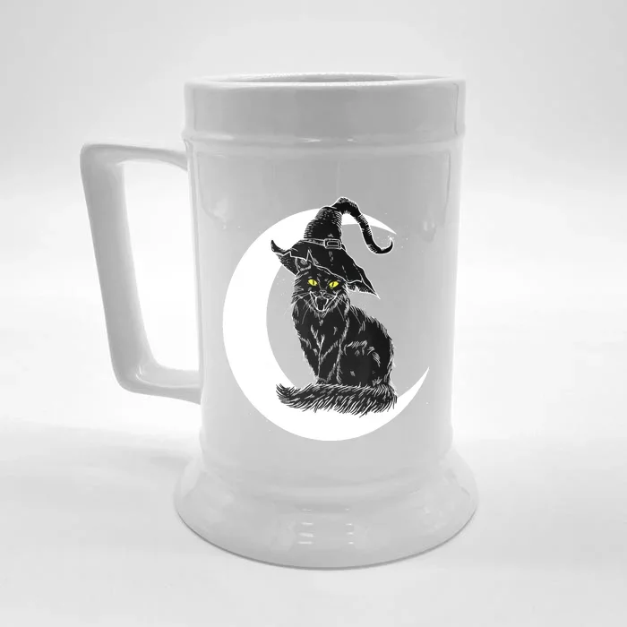 Vintage Halloween Scary Black Cat Witch Hat Moon Witchy Gift Great Gift Front & Back Beer Stein