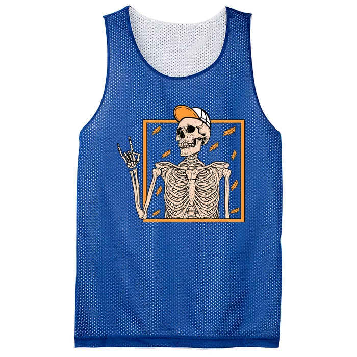 Vintage Halloween Skeleton Rock On Hand Skeleton Gift Mesh Reversible Basketball Jersey Tank