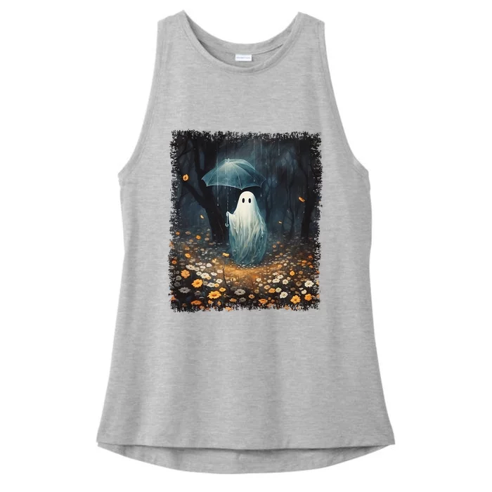 Vintage Halloween Spooky Ghost In The Forest Umbrella Gothic Ladies Tri-Blend Wicking Tank