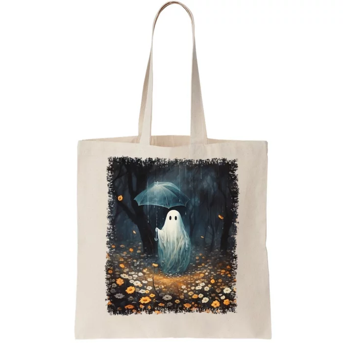 Vintage Halloween Spooky Ghost In The Forest Umbrella Gothic Tote Bag