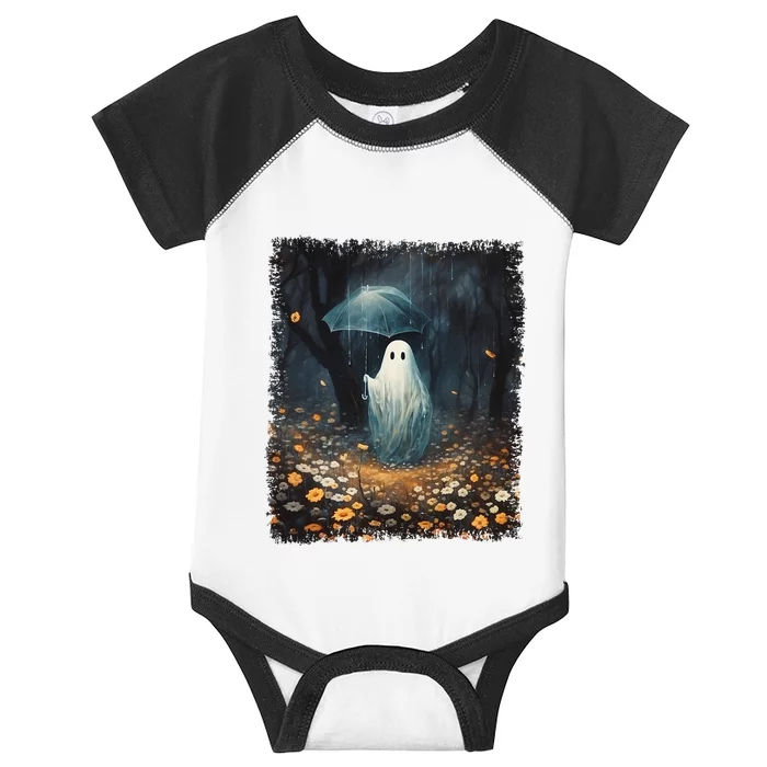 Vintage Halloween Spooky Ghost In The Forest Umbrella Gothic Infant Baby Jersey Bodysuit