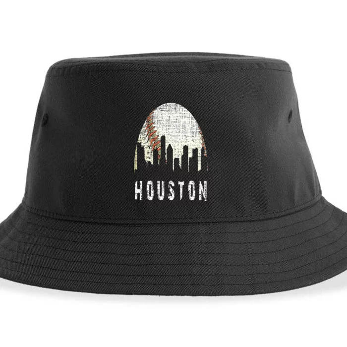 Vintage Houston Skyline City Baseball  Met At Gameday Sustainable Bucket Hat