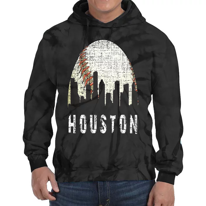 Vintage Houston Skyline City Baseball  Met At Gameday Tie Dye Hoodie