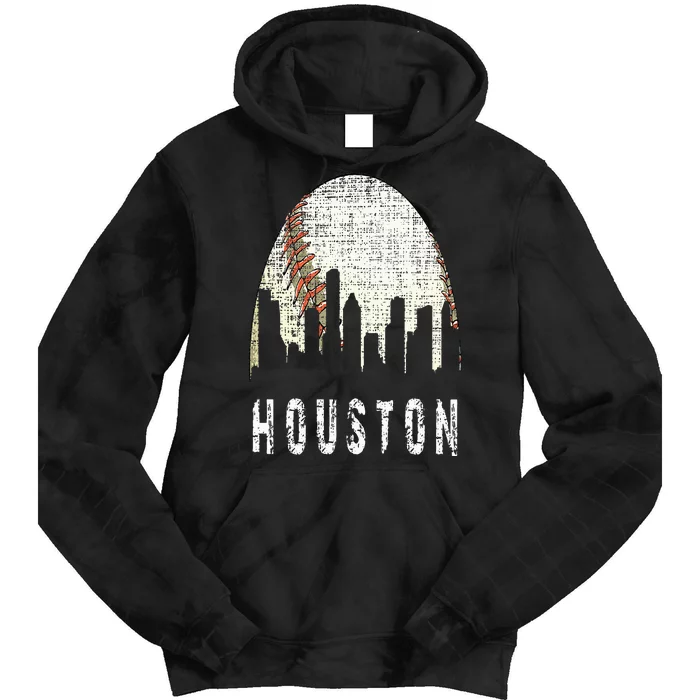 Vintage Houston Skyline City Baseball  Met At Gameday Tie Dye Hoodie