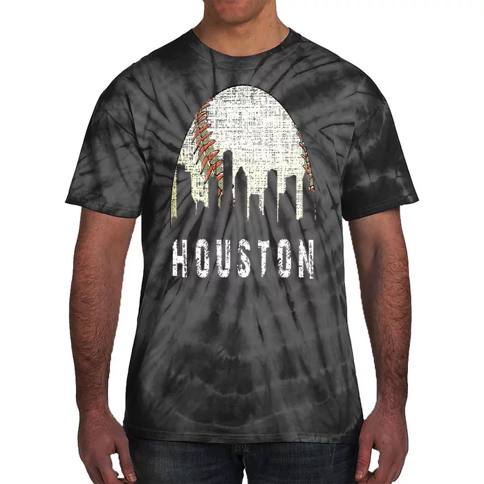 Vintage Houston Skyline City Baseball  Met At Gameday Tie-Dye T-Shirt