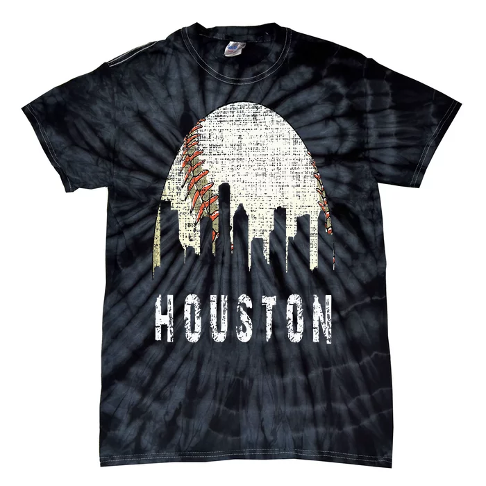 Vintage Houston Skyline City Baseball  Met At Gameday Tie-Dye T-Shirt