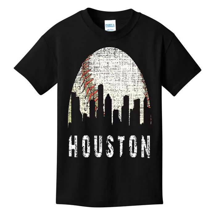 Vintage Houston Skyline City Baseball  Met At Gameday Kids T-Shirt