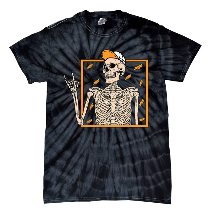 Vintage Halloween Skeleton Rock On Hand Skeleton Men Tie-Dye T-Shirt