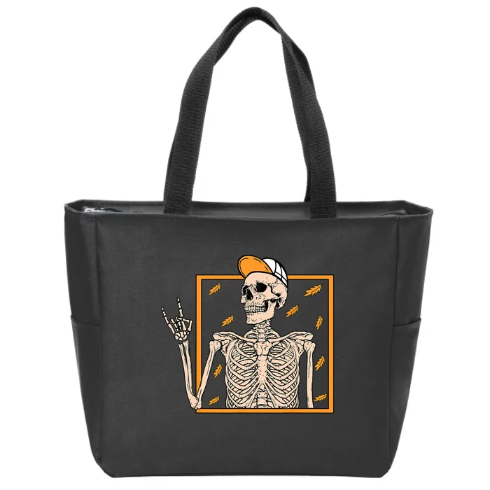 Vintage Halloween Skeleton Rock On Hand Skeleton Men Zip Tote Bag