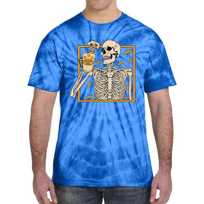 Vintage Halloween Skeleton Pumpkin Spice Latte Syrup Creamer Tie-Dye T-Shirt