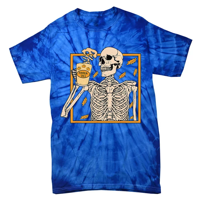 Vintage Halloween Skeleton Pumpkin Spice Latte Syrup Creamer Tie-Dye T-Shirt