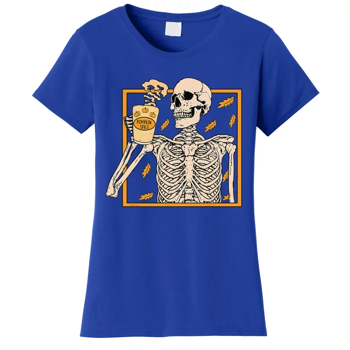 Vintage Halloween Skeleton Pumpkin Spice Latte Syrup Creamer Women's T-Shirt