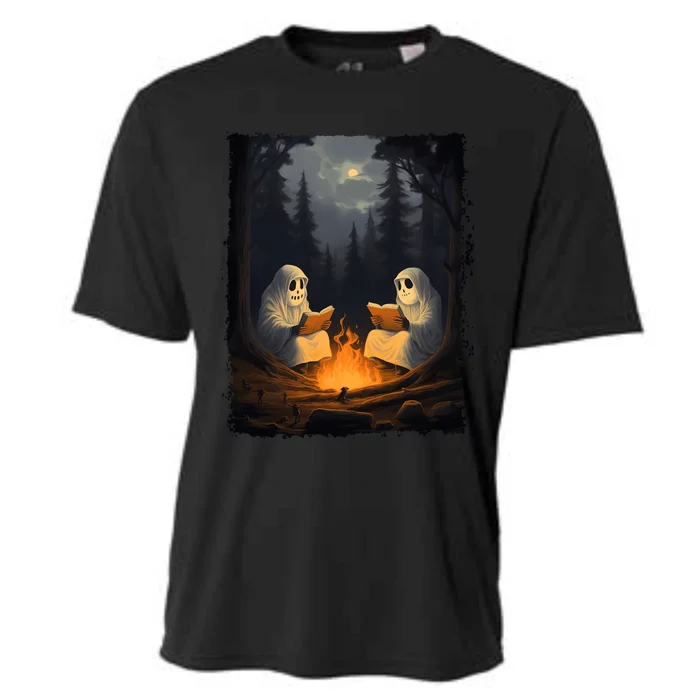 Vintage Halloween Spooky Ghost Reading Book Camping Gothic Cute Gift Cooling Performance Crew T-Shirt