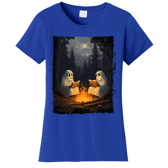 Vintage Halloween Spooky Ghost Reading Book Camping Gothic Cute Gift Women's T-Shirt