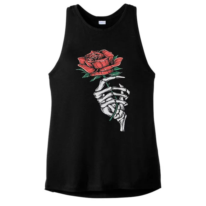 Vintage Halloween Skeleton Hand With A Rose Flower Ladies Tri-Blend Wicking Tank