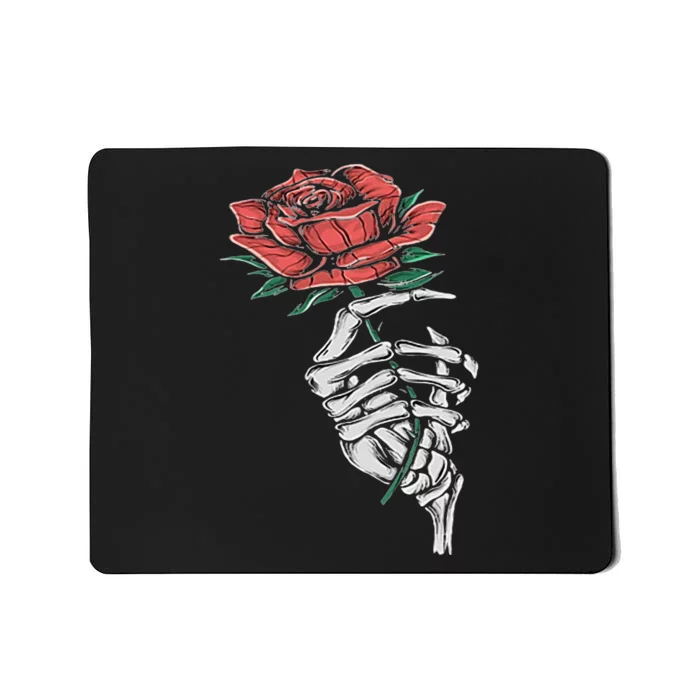 Vintage Halloween Skeleton Hand With A Rose Flower Mousepad