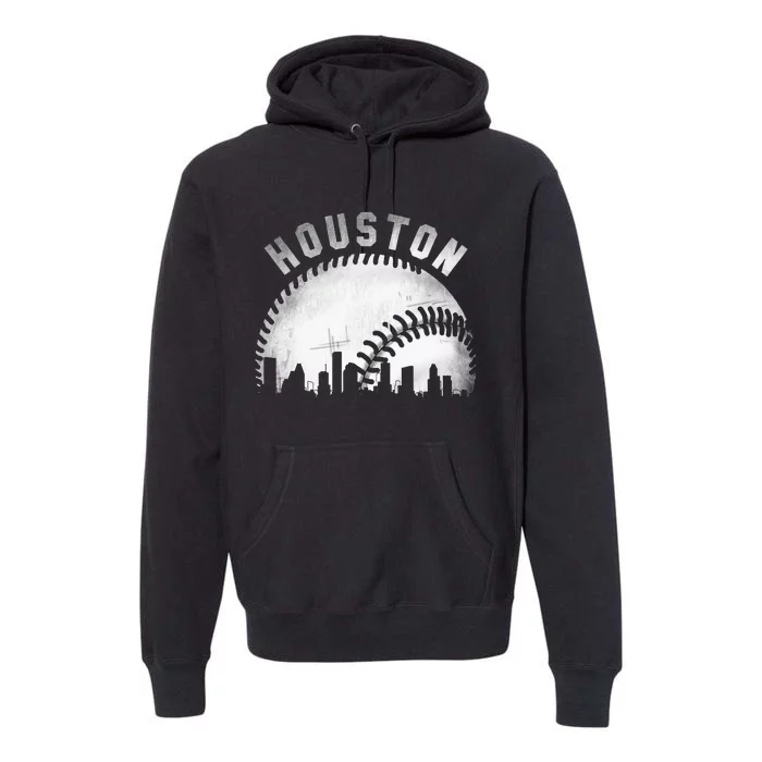 Vintage Houston Skyline City Baseball Premium Hoodie