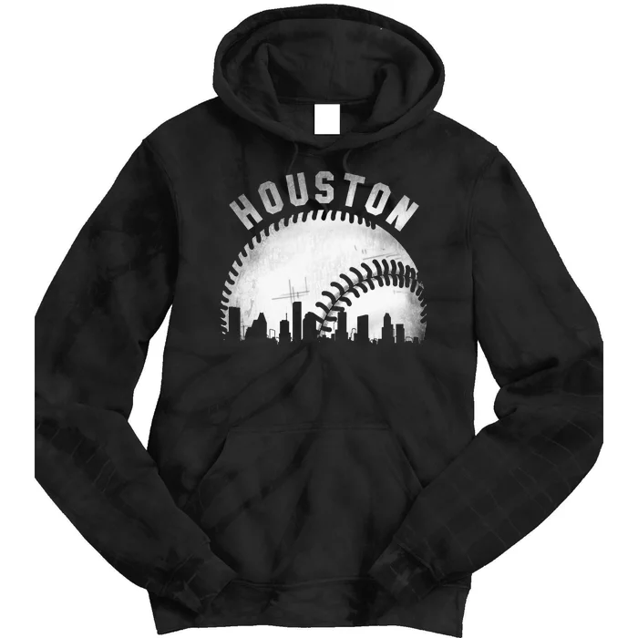 Vintage Houston Skyline City Baseball Tie Dye Hoodie