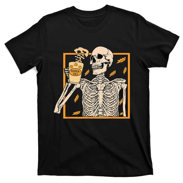 Vintage Halloween Skeleton Pumpkin Spice Latte Syrup Creamer T-Shirt