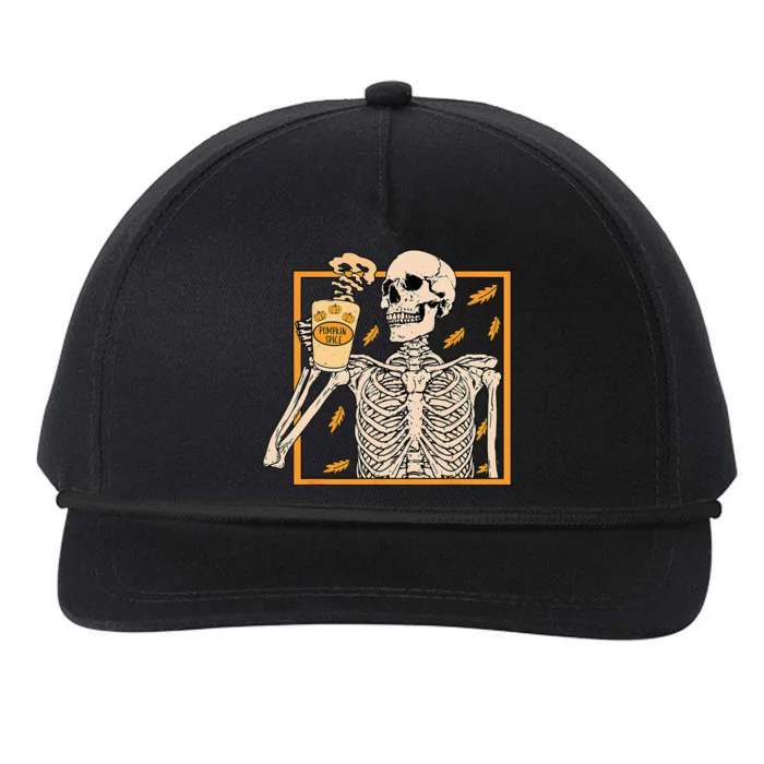 Vintage Halloween Skeleton Pumpkin Spice Latte Syrup Creamer Snapback Five-Panel Rope Hat