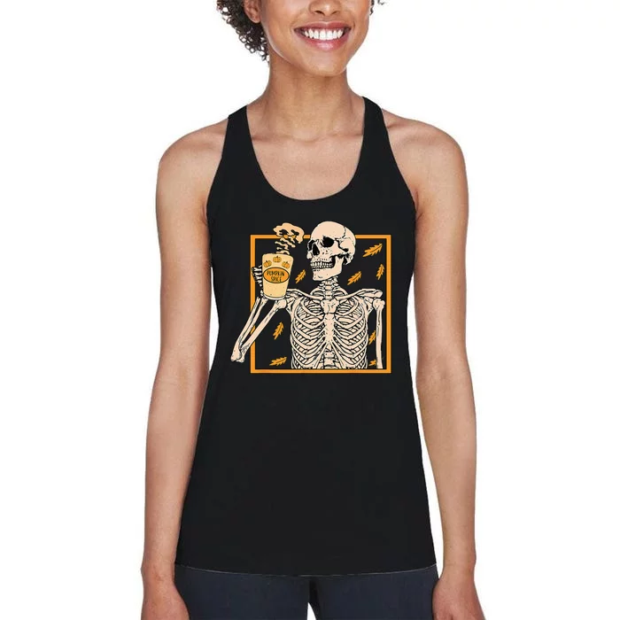 Vintage Halloween Skeleton Pumpkin Spice Latte Syrup Creamer Women's Racerback Tank