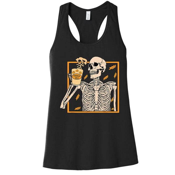 Vintage Halloween Skeleton Pumpkin Spice Latte Syrup Creamer Women's Racerback Tank