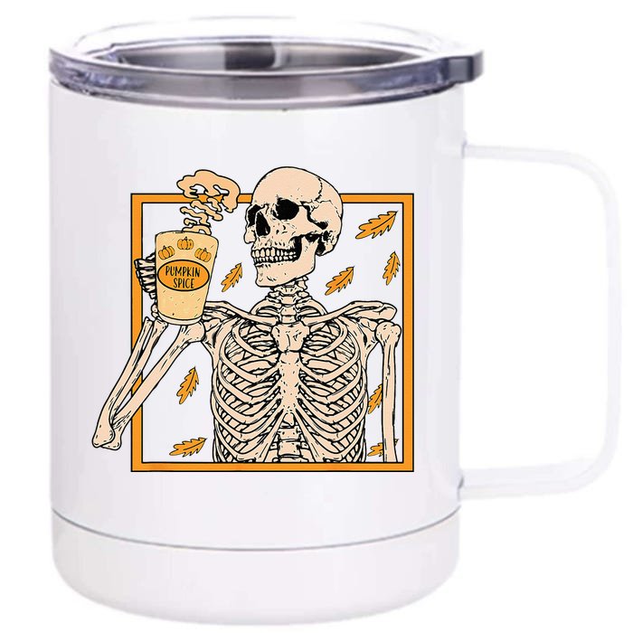 Vintage Halloween Skeleton Pumpkin Spice Latte Syrup Creamer Front & Back 12oz Stainless Steel Tumbler Cup